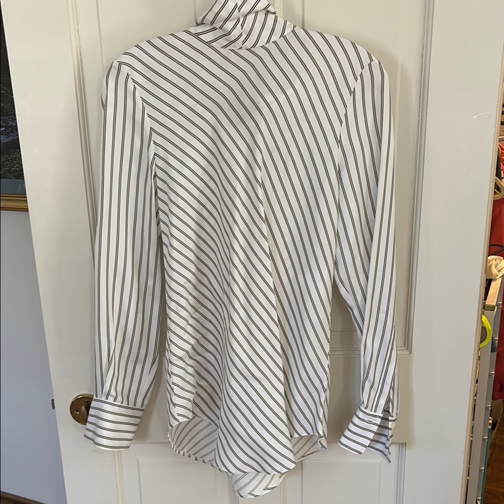 See By Chloe White and Gray Asymmetrical Button Down Shirt